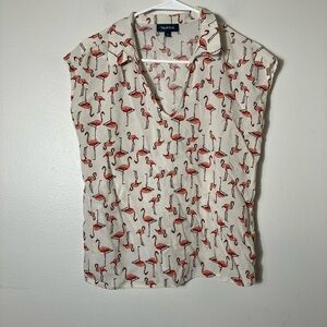 ModCloth Blouse Sz S Flamingos Short Sleeve FLAW One Very‎ Small Stain C Pic